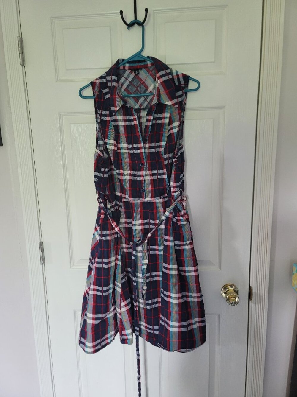 Womens red, blue, white plaid Torrid dress with waist tie and pockets - size 3 - Picture 1 of 4